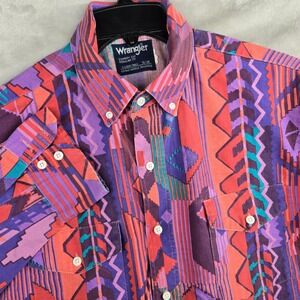 Vintage Wrangler Mens Cowboy Cut Long Sleeve Button Down Shirt Size 16-34